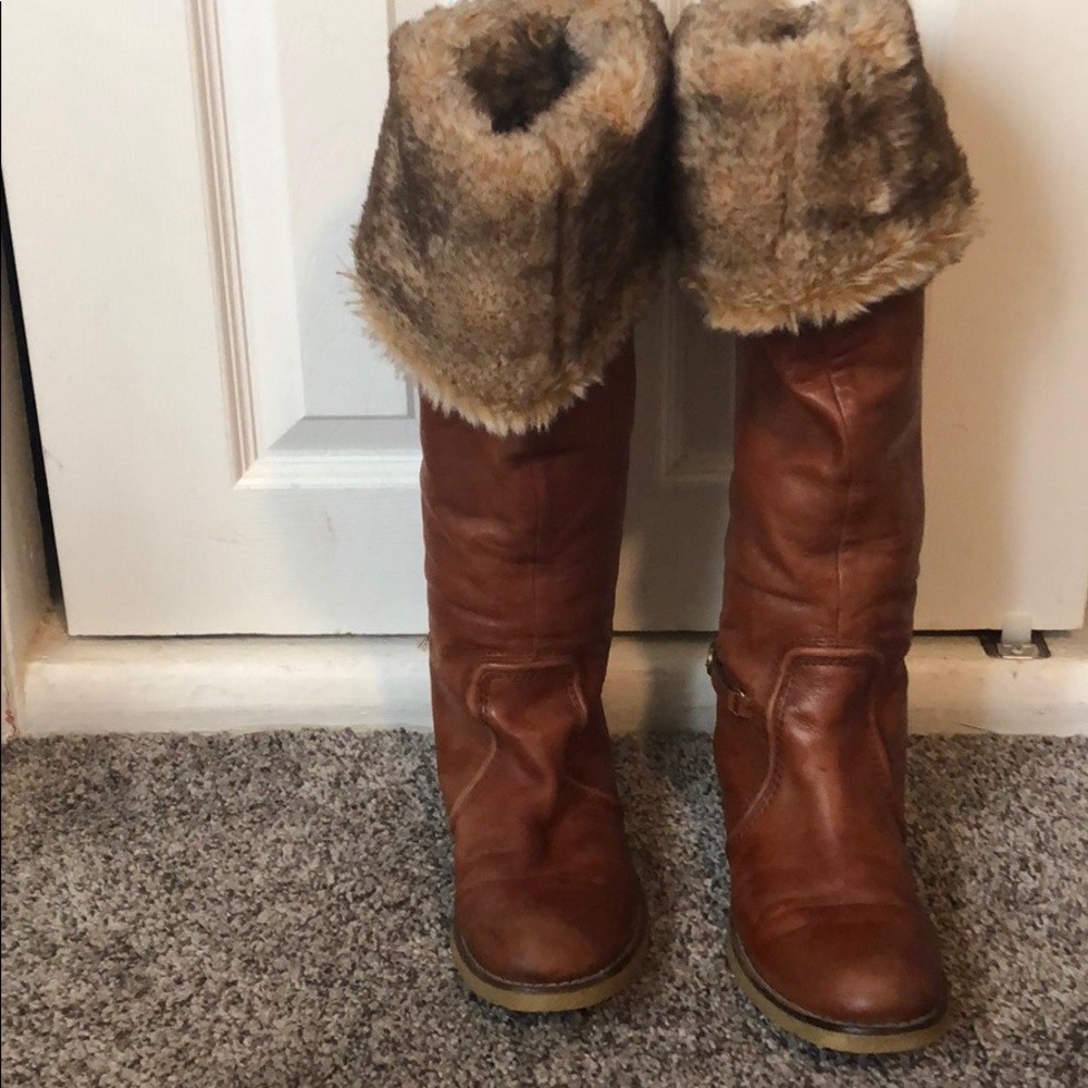 Sam Edelman leather brown fur boots